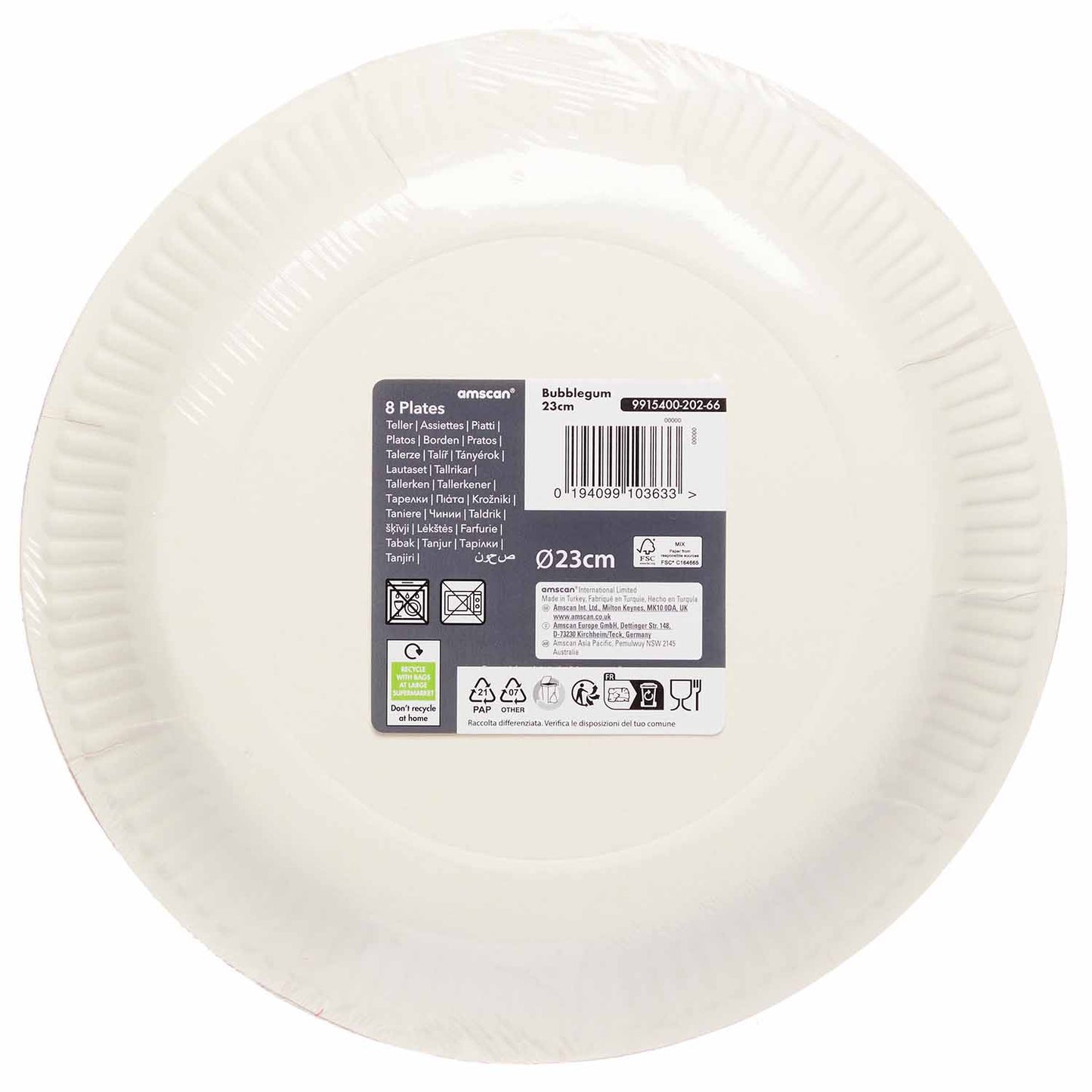9915400 - Bubblegum Paper Plates 23cm - 12 PKG/8