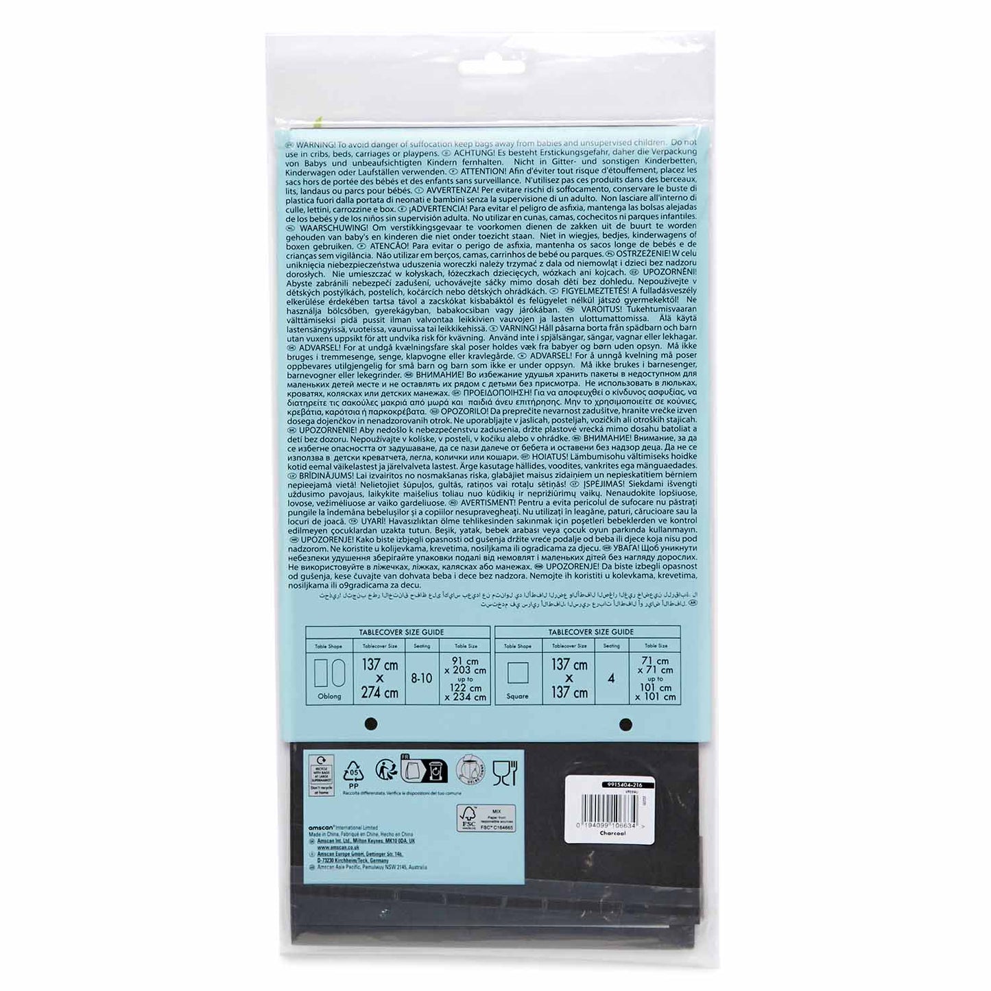 9915404 - Charcoal Paper Tablecovers 1.37m x 2.74m - 12 PC