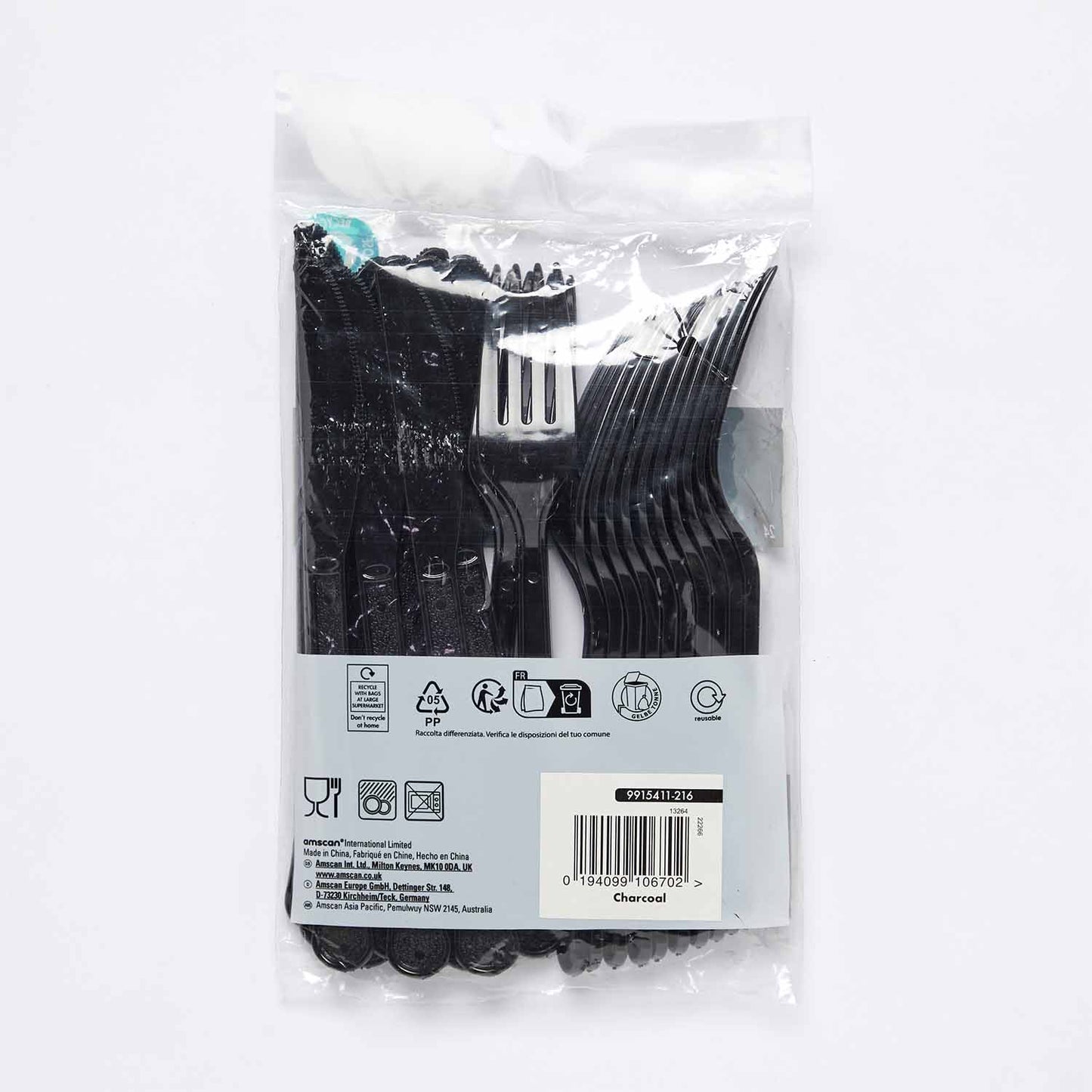 9915411 - Charcoal Mixed Plastic Cutlery - 12 PKG/24