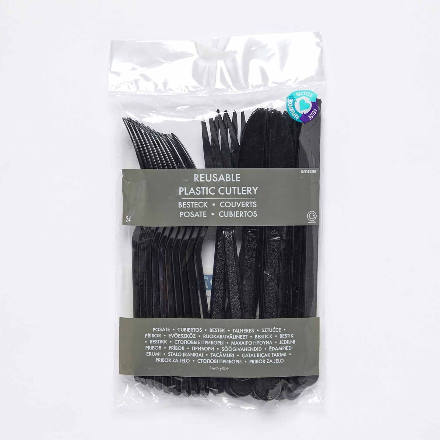 9915411 - Charcoal Mixed Plastic Cutlery - 12 PKG/24