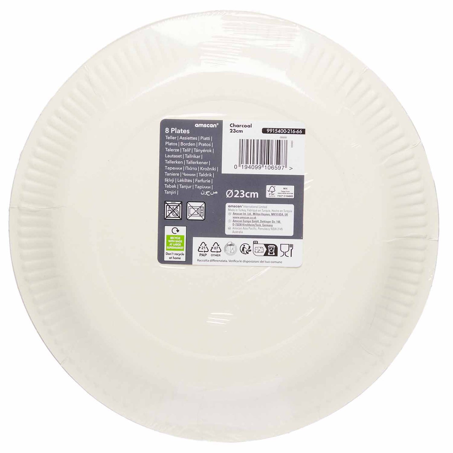 9915400 - Charcoal Paper Plates 23cm - 12 PKG/8