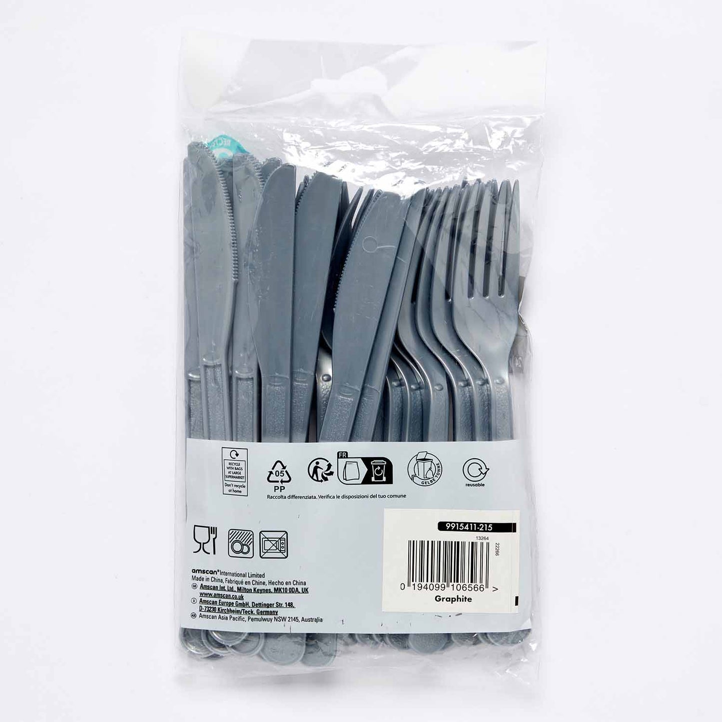 9915411 - Graphite Mixed Plastic Cutlery - 12 PKG/24