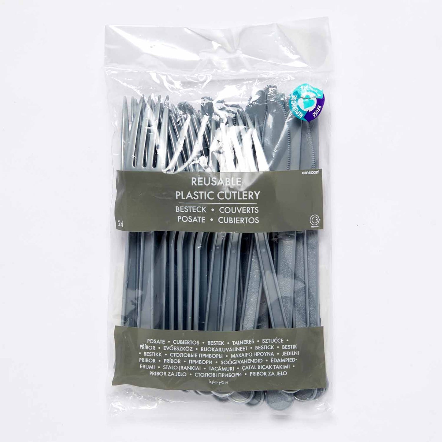 9915411 - Graphite Mixed Plastic Cutlery - 12 PKG/24