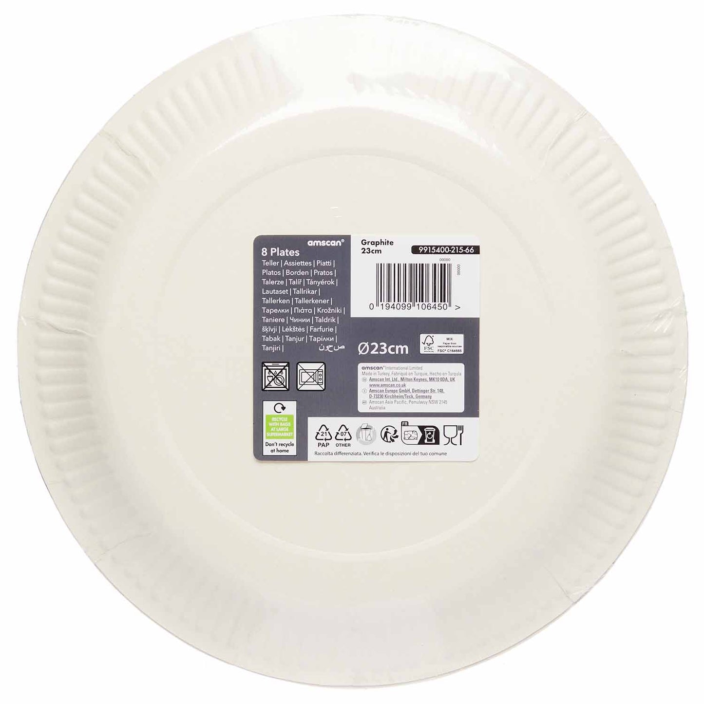 9915400 - Graphite Paper Plates 23cm - 12 PKG/8