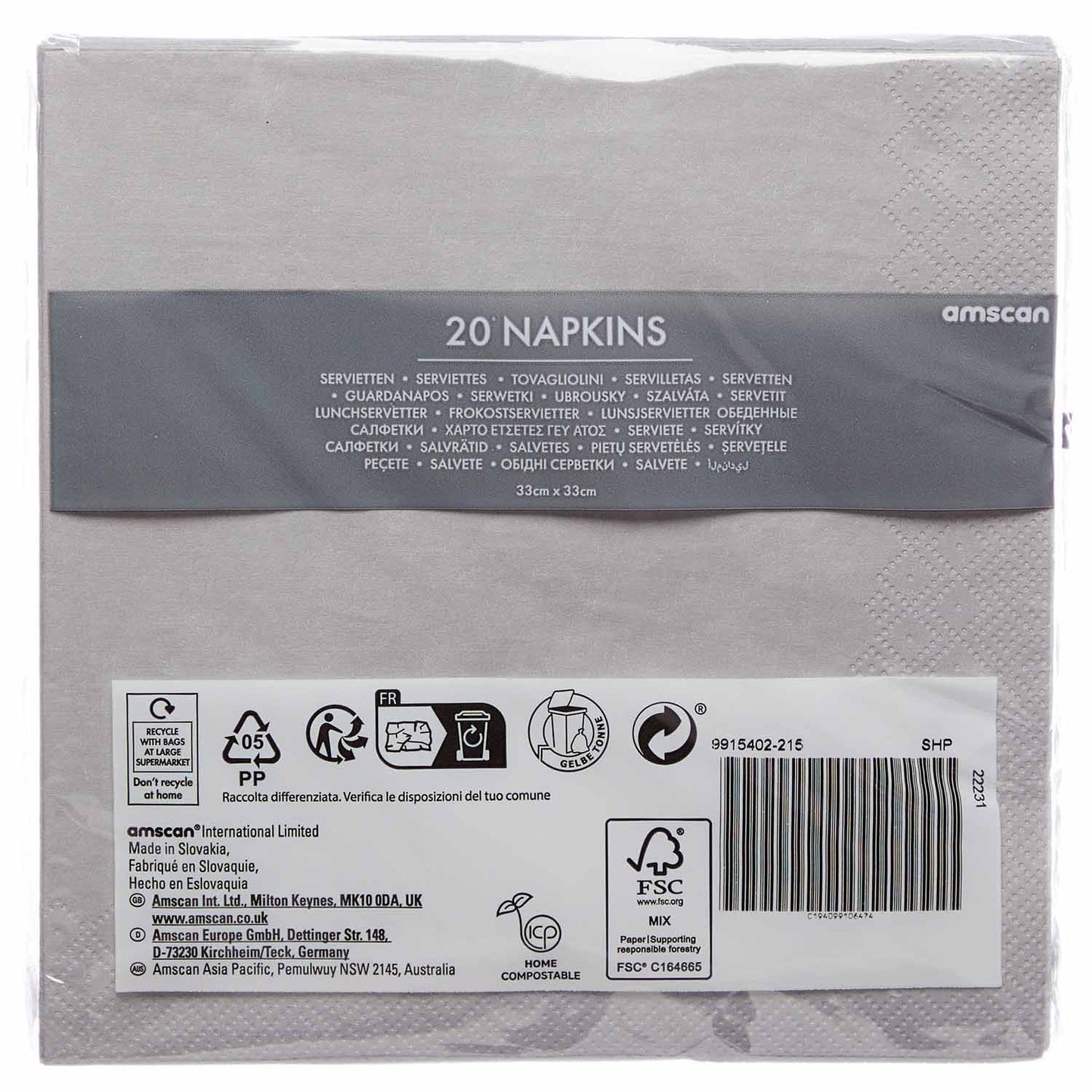 9915402 - Graphite Luncheon Napkins 33cm - 18 PKG/20