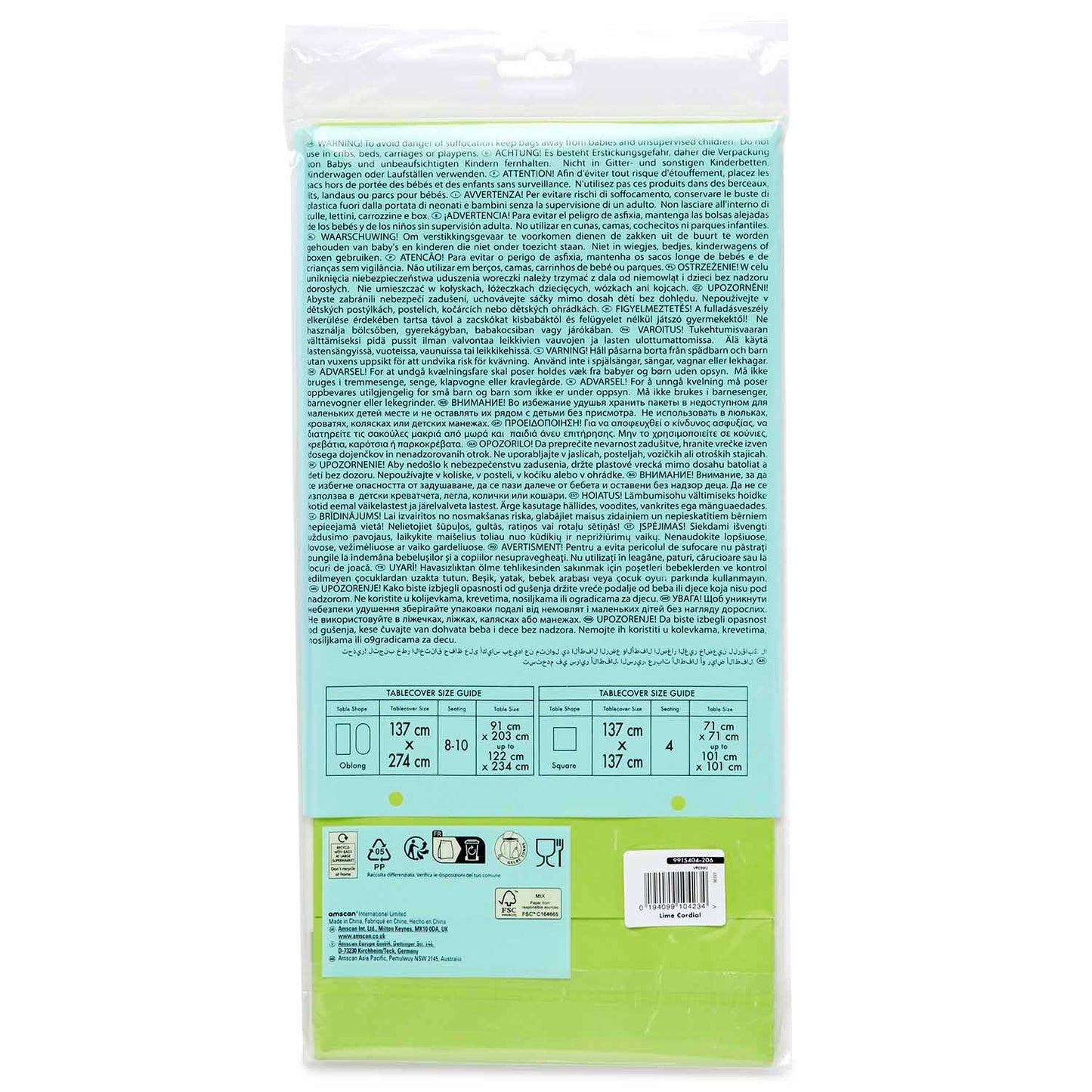 9915404 - Lime Cordial Paper Tablecovers 1.37m x 2.74m - 12 PC
