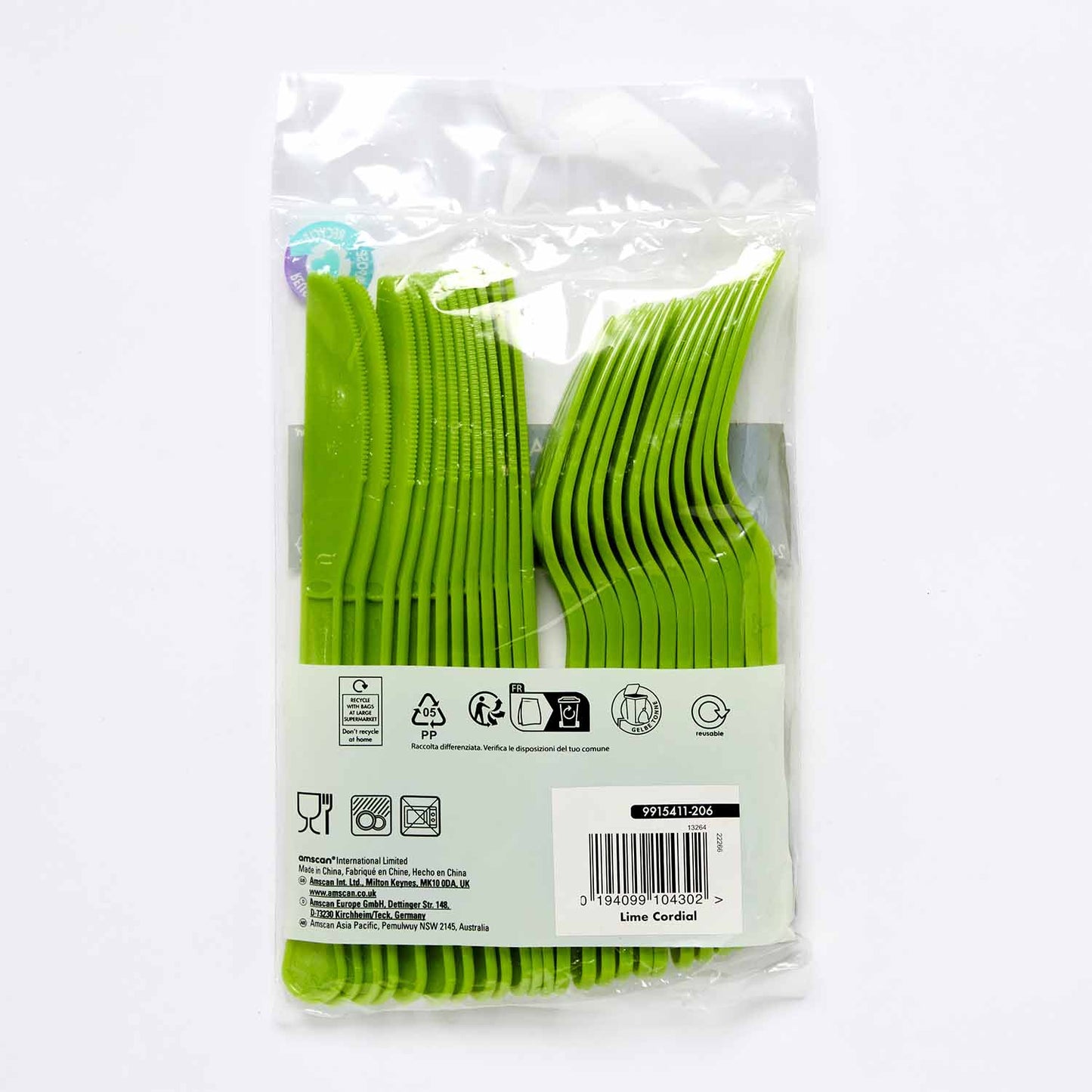 9915411 - Lime Cordial Mixed Plastic Cutlery - 12 PKG/24