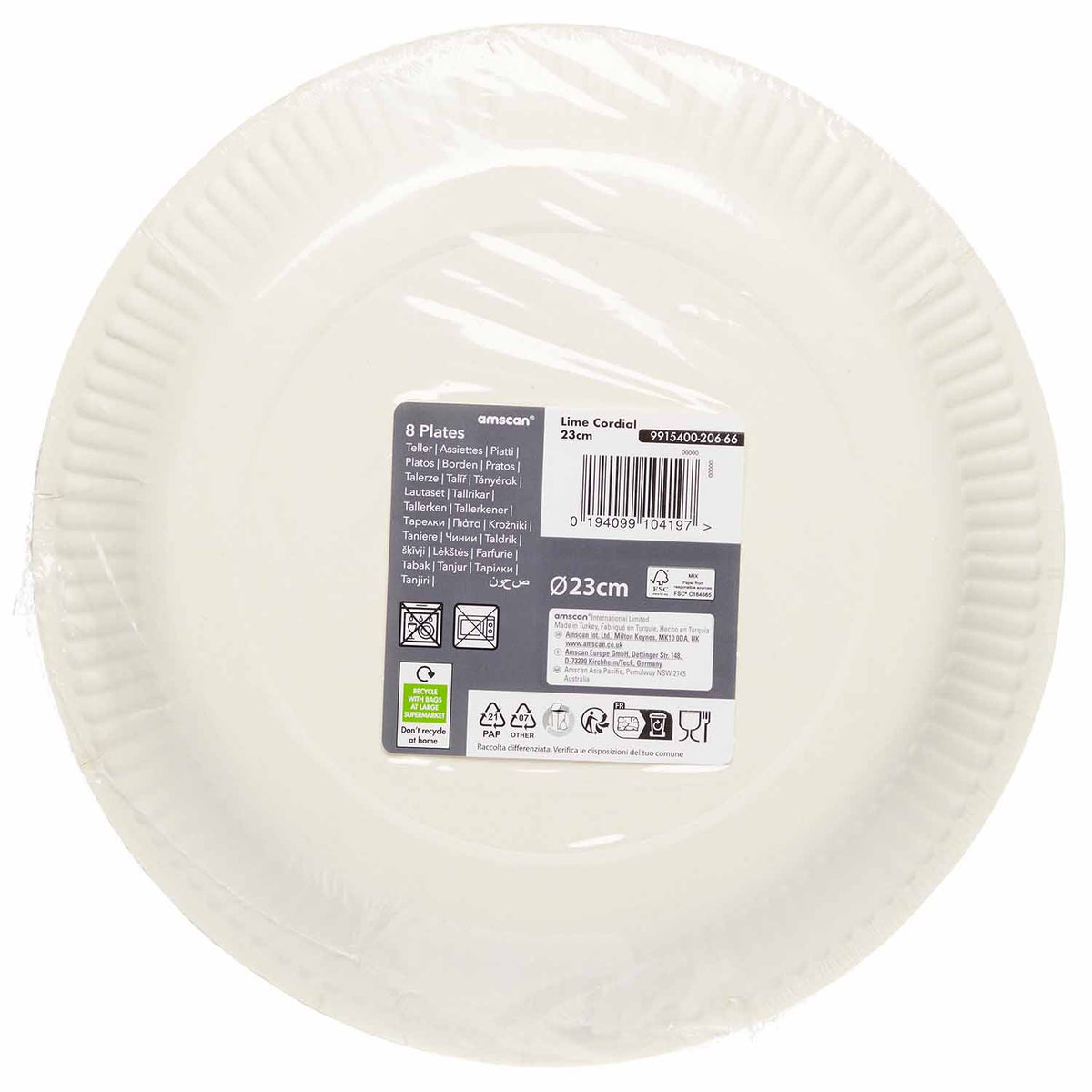 9915400 -206-66 Lime Cordial Paper Plates 23cm - 12 PKG/8