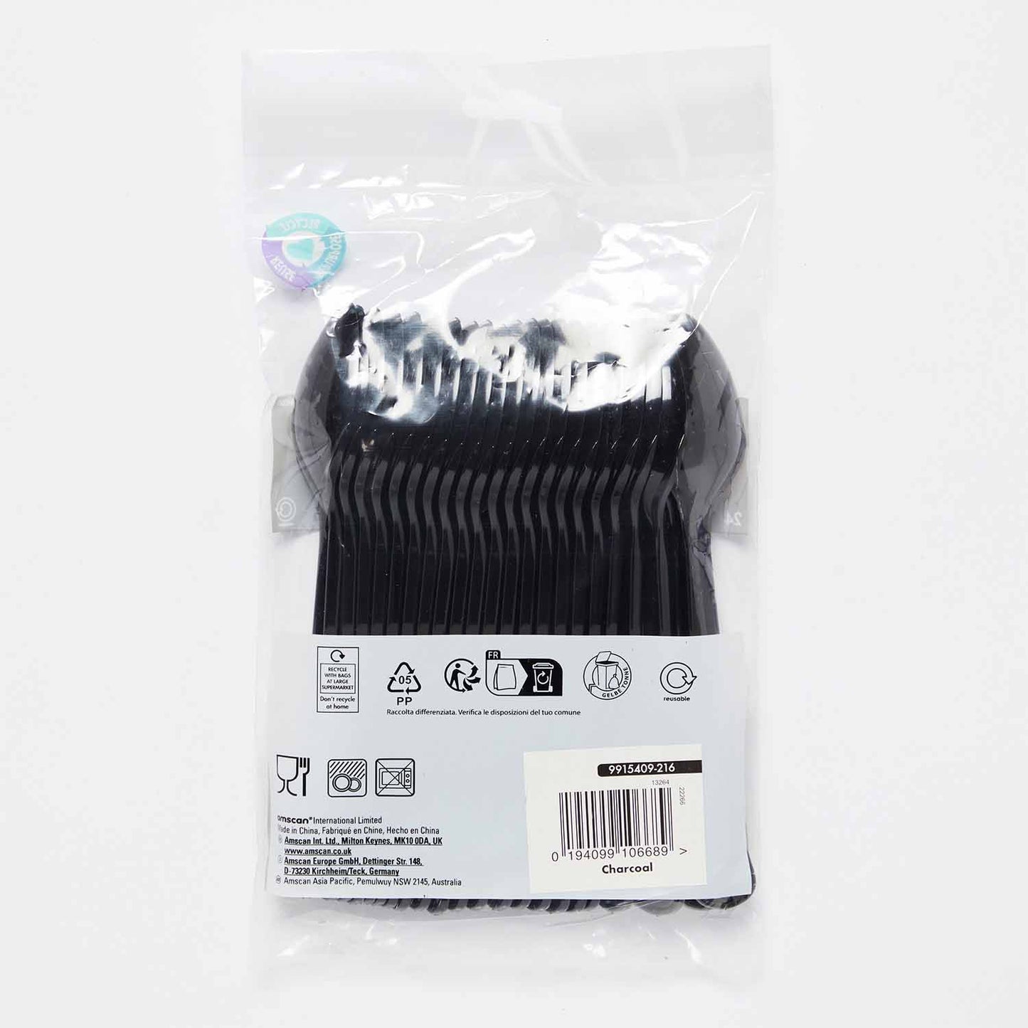 9915409 - Charcoal Plastic Spoons - 12 PKG/24