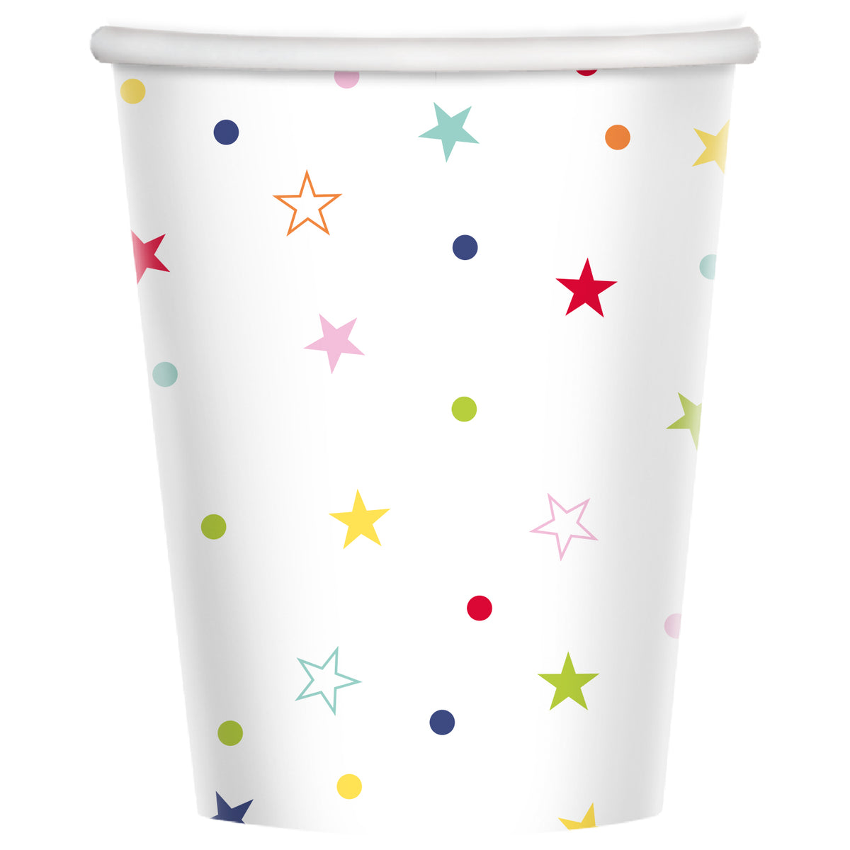 9915889 - Multi Coloured Star Print Paper Cups 237ml - 12 PKG/8