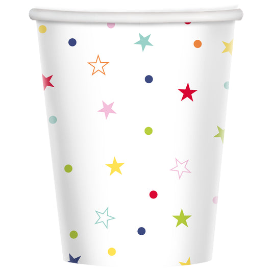 9915889 - Multi Coloured Star Print Paper Cups 237ml - 12 PKG/8