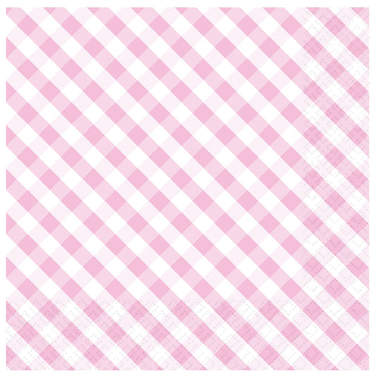 9916379 IP X18 - Pink Gingham Luncheon Napkins 33cm - 18 PKG/20