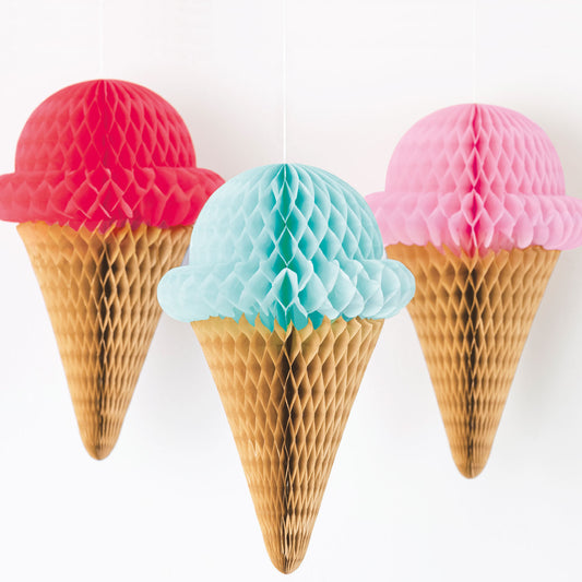 9917361 IP X6 - Ice Cream Honeycomb Decorations 35.5cm h - 12 PKG/3