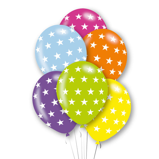 9912747 IP X10 - Stars Mix Latex Balloons 11"/27.5cm - x 10 (packs of 6)