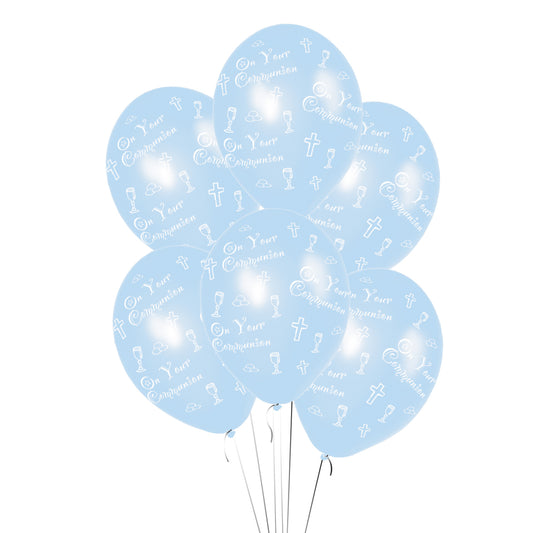 Communion Printed Blue Latex Balloons 27.5cm - 10 PKG/6