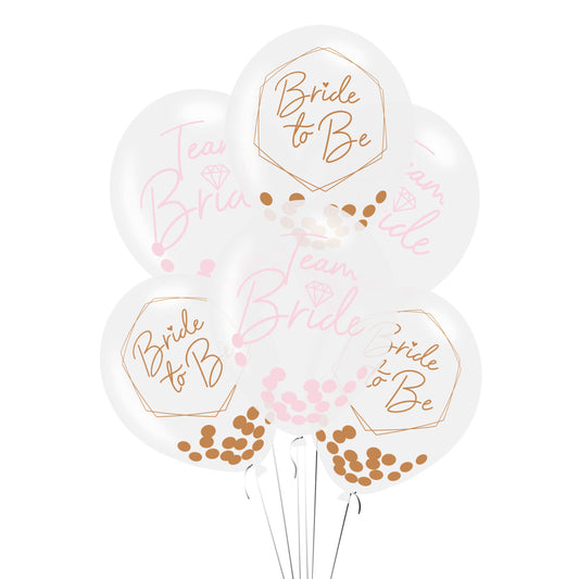 9909906 IP X6 - Team Bride 1 Colour Print Latex Balloons with Confetti filling 11"/27cm - 6 PKG/6