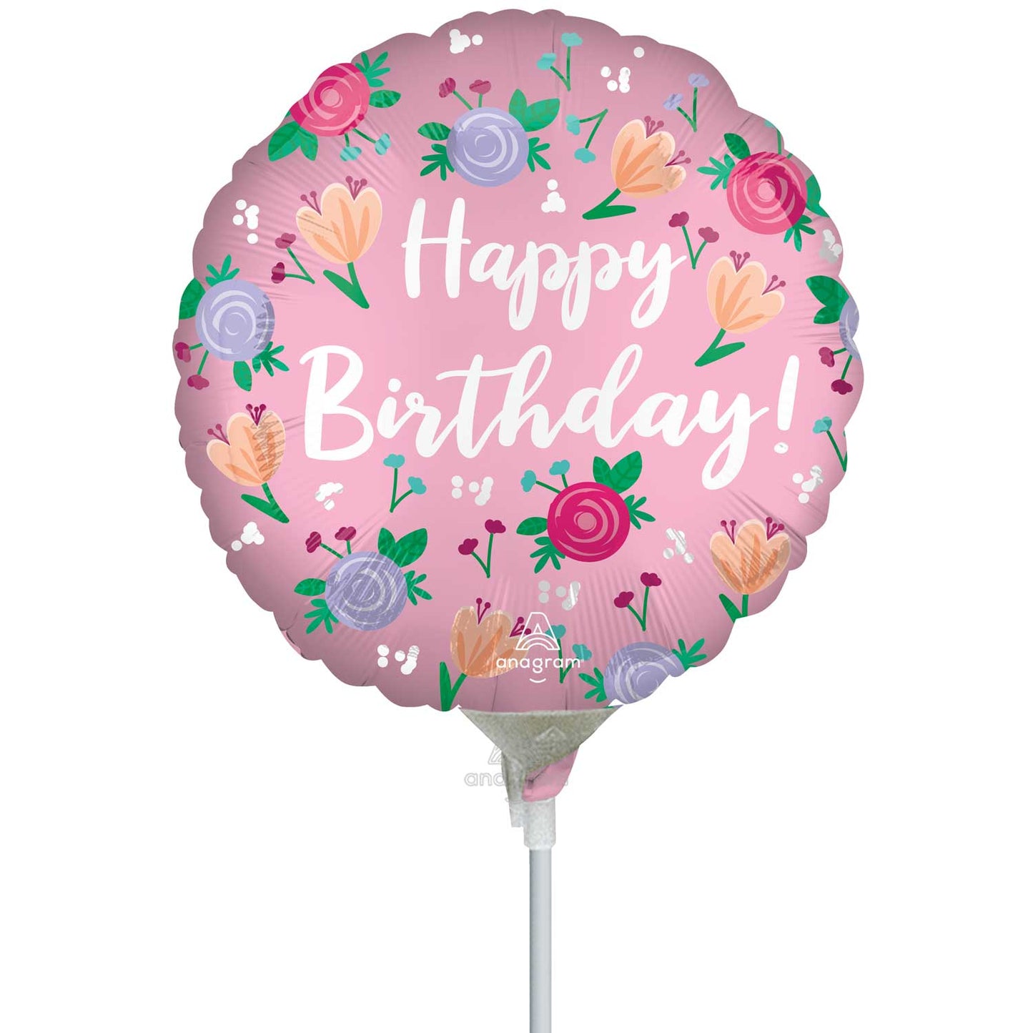 4591709 IP X5 - Happy Birthday Peony Mini Uninflated Foil Balloons A15 - 5 PC