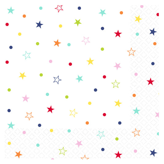 9915890 IP X18 - Multi Coloured Star Print Luncheon Napkins - 18 PKG/10