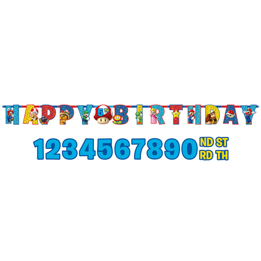 121554 IP X6 - Super Mario Happy Birthday Letter Banners 1.6m x 11cm - 6 PC