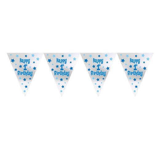 129633 IP X6 - First Birthday Boy Foil Pennant Banners 3.65m x 25.4cm - 6 PC