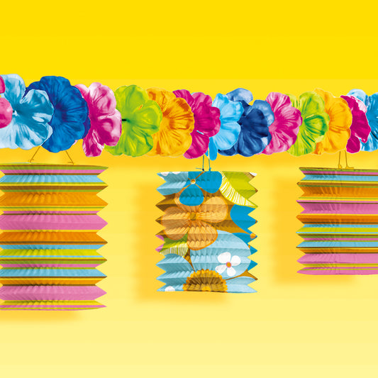 222015 IP X6 - Hawaiian Totally Tiki Lantern Garlands with Flowers 3.65m - 6 PC