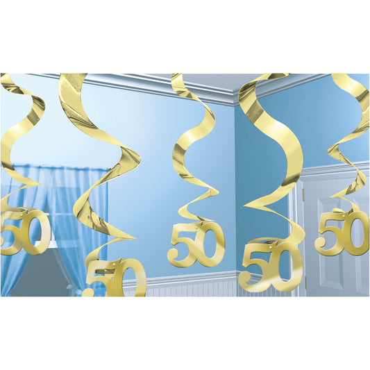 679099 IP X6 - Golden Anniversary Wishes Streaming Swirls Decorations - 6 PKG/5