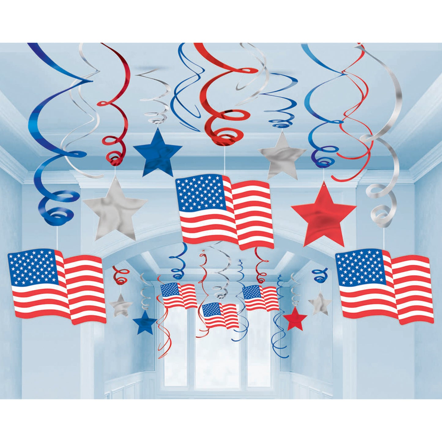 679440 IP X3 - USA Mega Value Pack Hanging Swirl Decorations - 6 PKG/30
