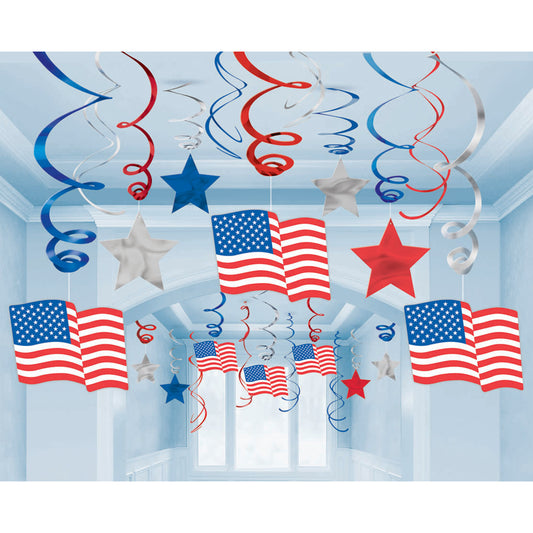 679440 IP X3 - USA Mega Value Pack Hanging Swirl Decorations - 6 PKG/30