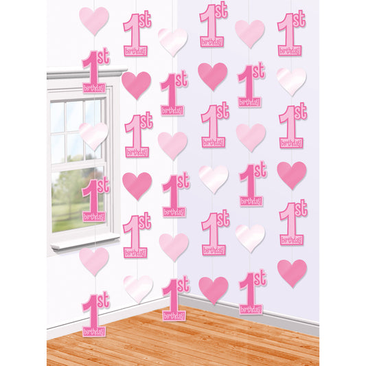 679604 IP X6 - First Birthday Girl String Decorations - 2.1m - 6 PKG/6