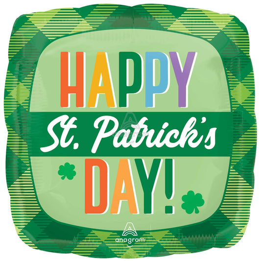 4640601 IP X5 - Happy Saint Patrick's Day Plaid Standard Foil Balloons S40 - 5 PC
