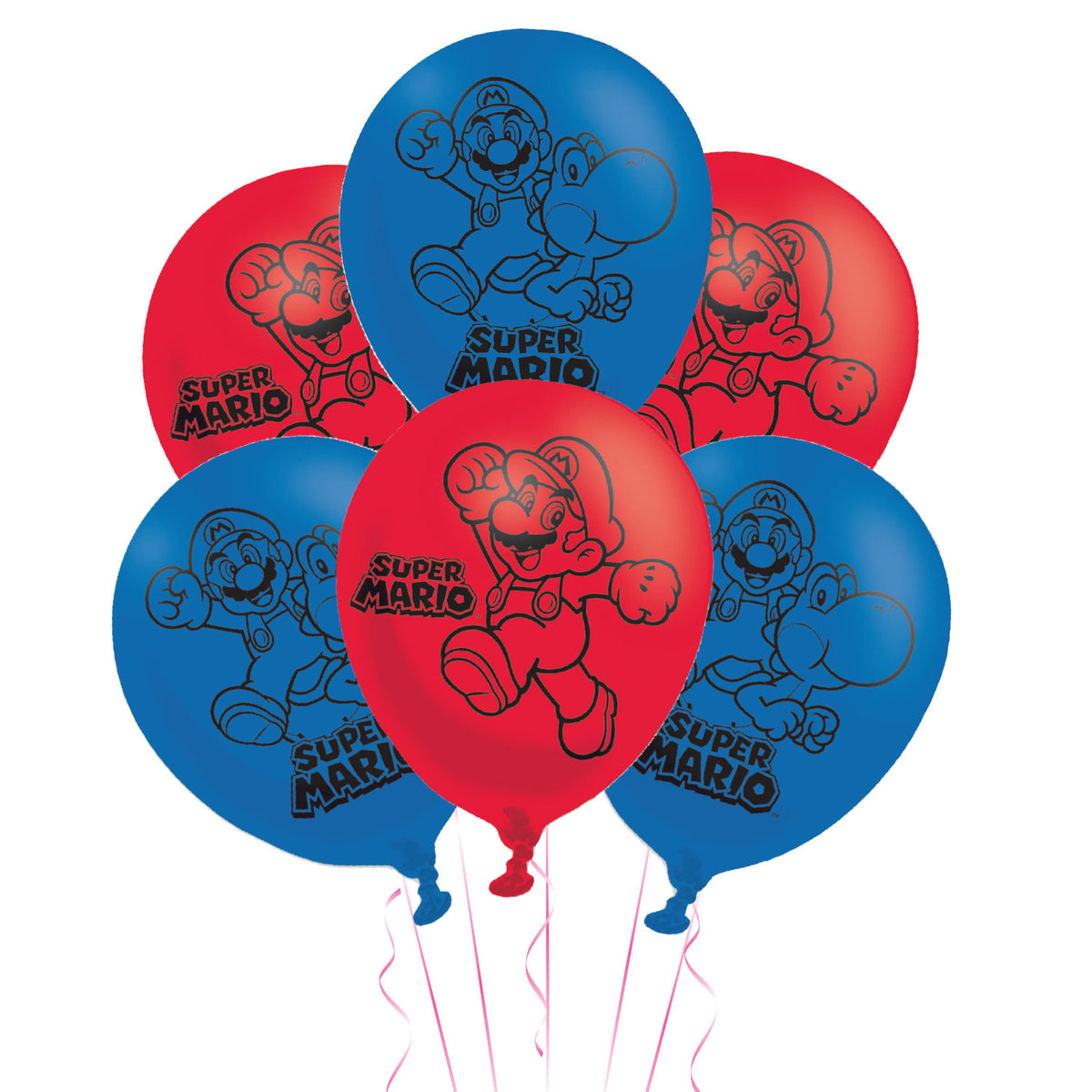 9900743 IP X6 - Super Mario Bros 4 Sided Latex Balloons 11"/27.5cm - 6 PKG/6