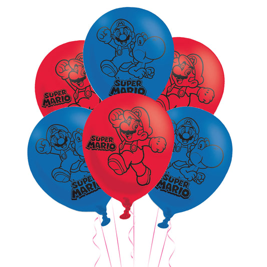 9900743 IP X6 - Super Mario Bros 4 Sided Latex Balloons 11"/27.5cm - 6 PKG/6