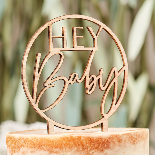 Wooden Hey Baby Shower Cake Topper- 5 Inner Pack