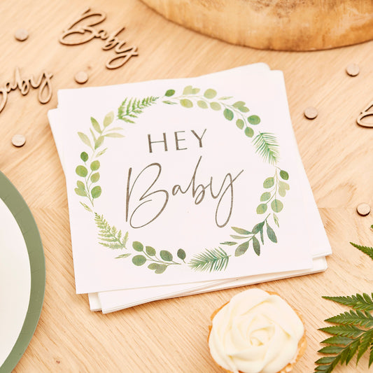 Hey Baby Shower Botanical Napkins- 5 Inner Pack