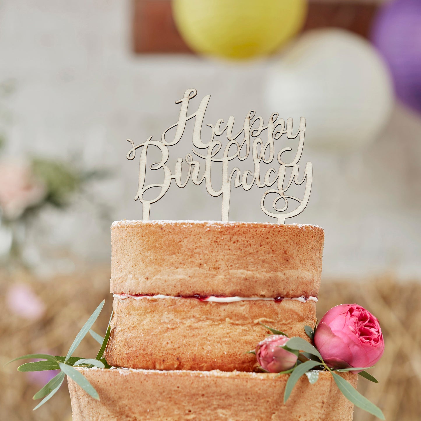 Wooden Happy Birthday Cake Topper- 10 Inner Pack