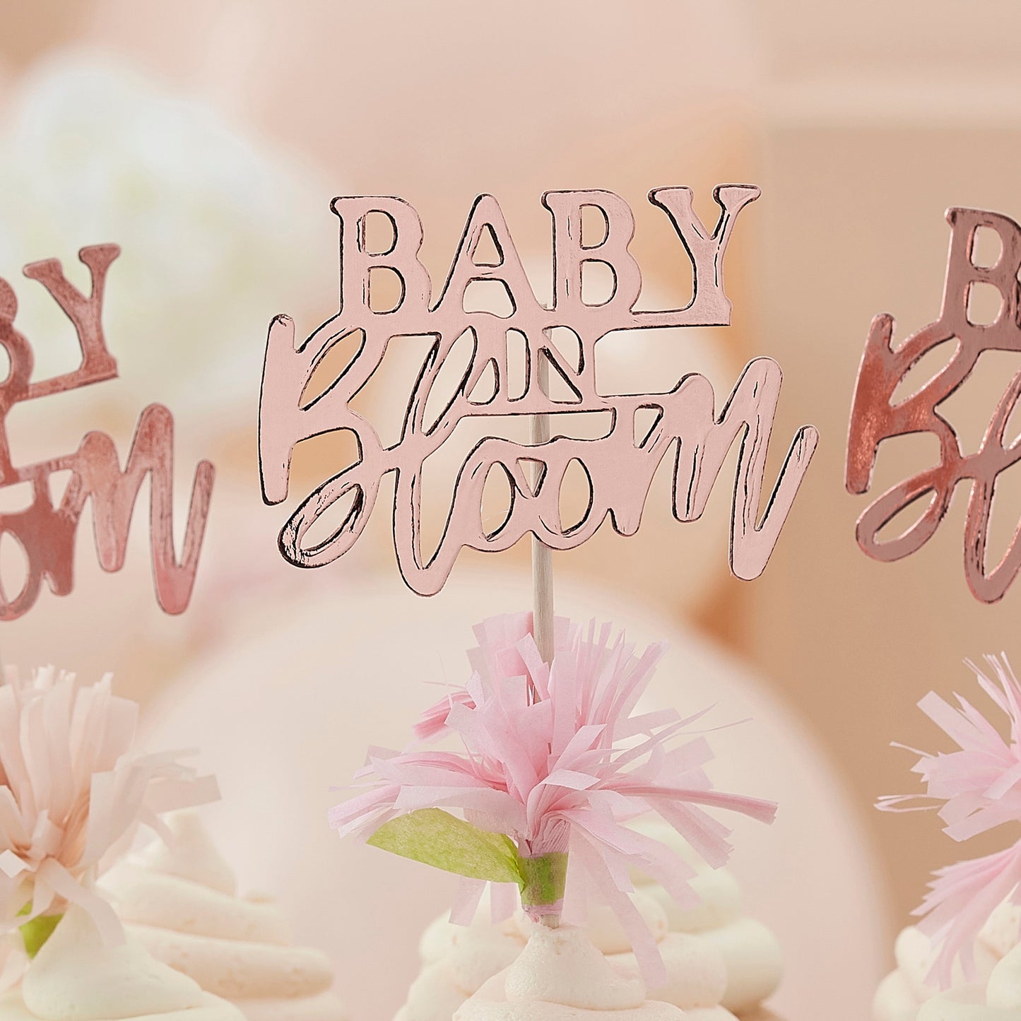 Rose Gold Floral Baby Shower Cupcake Toppers- 5 Inner Pack