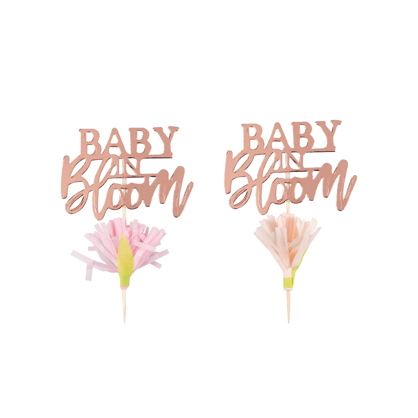Rose Gold Floral Baby Shower Cupcake Toppers- 5 Inner Pack