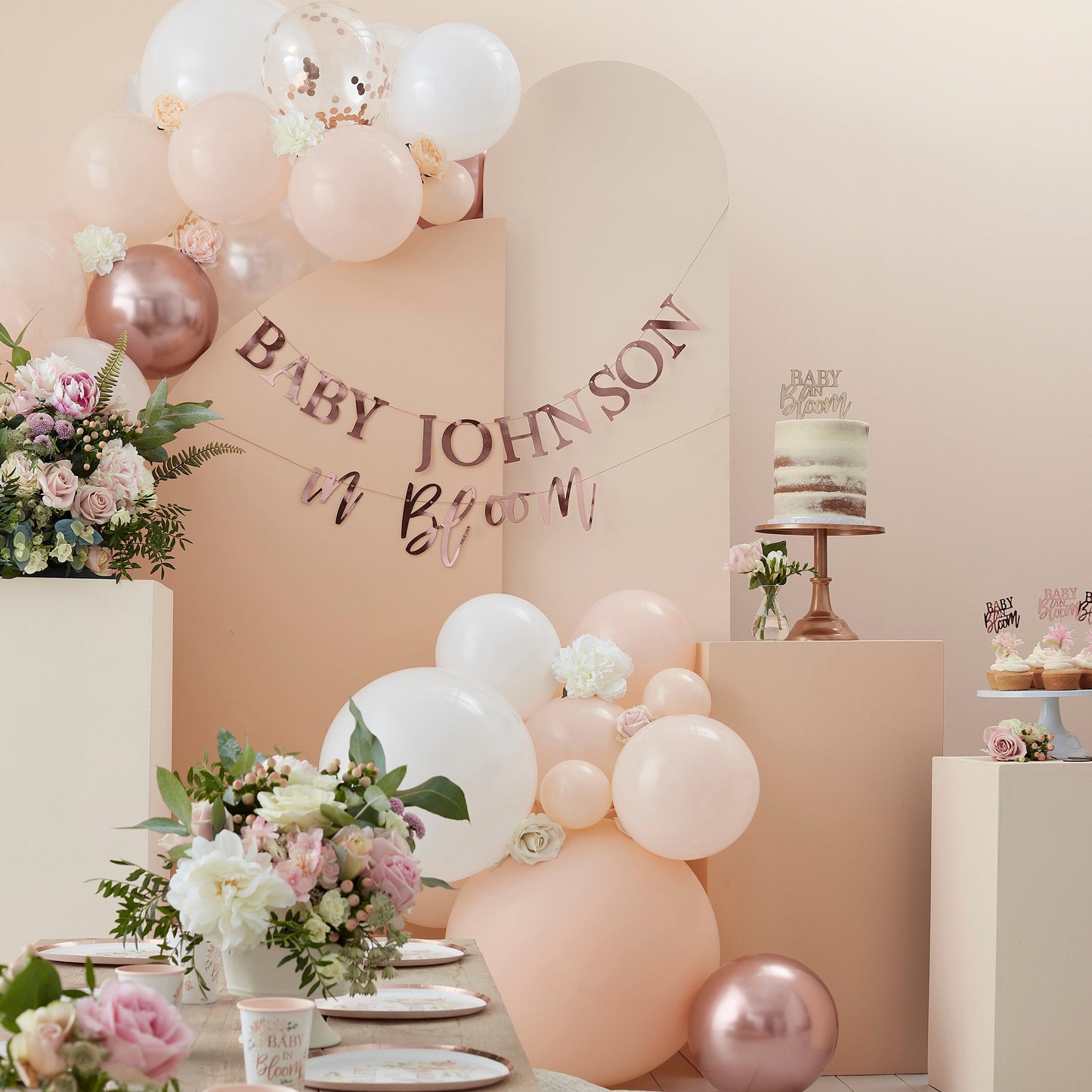 Rose Gold Baby In Bloom Baby Shower Plates- 5 Inner Pack