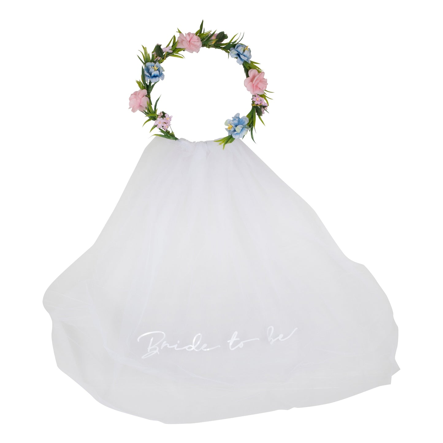 Bride To Be Hen Party Veil with Floral Crown- 5 Inner Pack