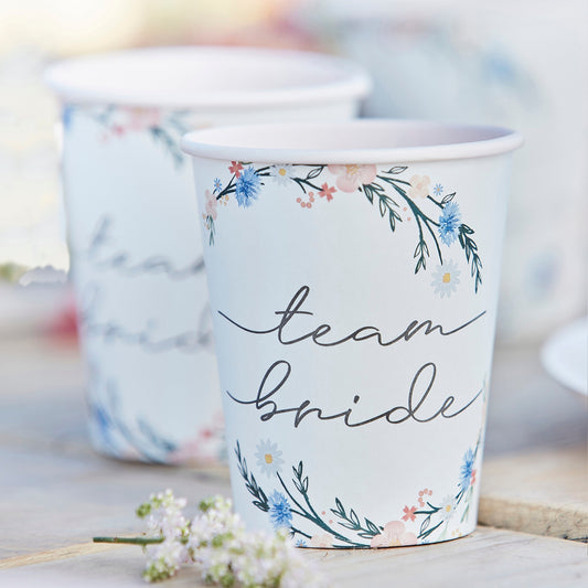 Boho Eco Floral Team Bride Hen Party Cups- 5 Inner Pack
