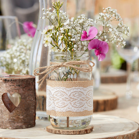 Glass Jar with Hessian Rustic Wrap- 5 Inner Pack