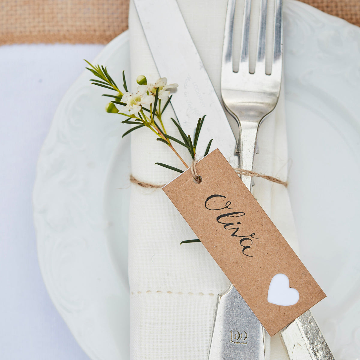 Kraft Heart Wedding Place Card Tag- 10 Inner Pack