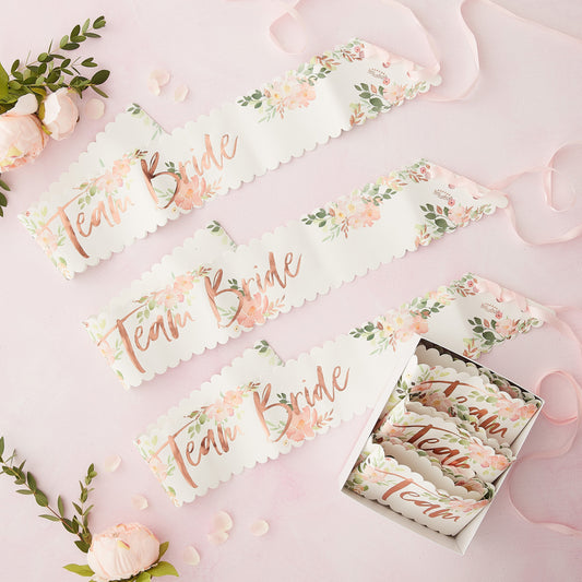 Floral Team Bride Hen Party Sashes 6 Pack- 5 Inner Pack