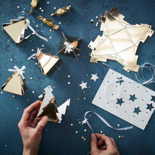 Gold Christmas Tree Shaped Advent Boxes - Gold Christmas- 5 Inner Pack