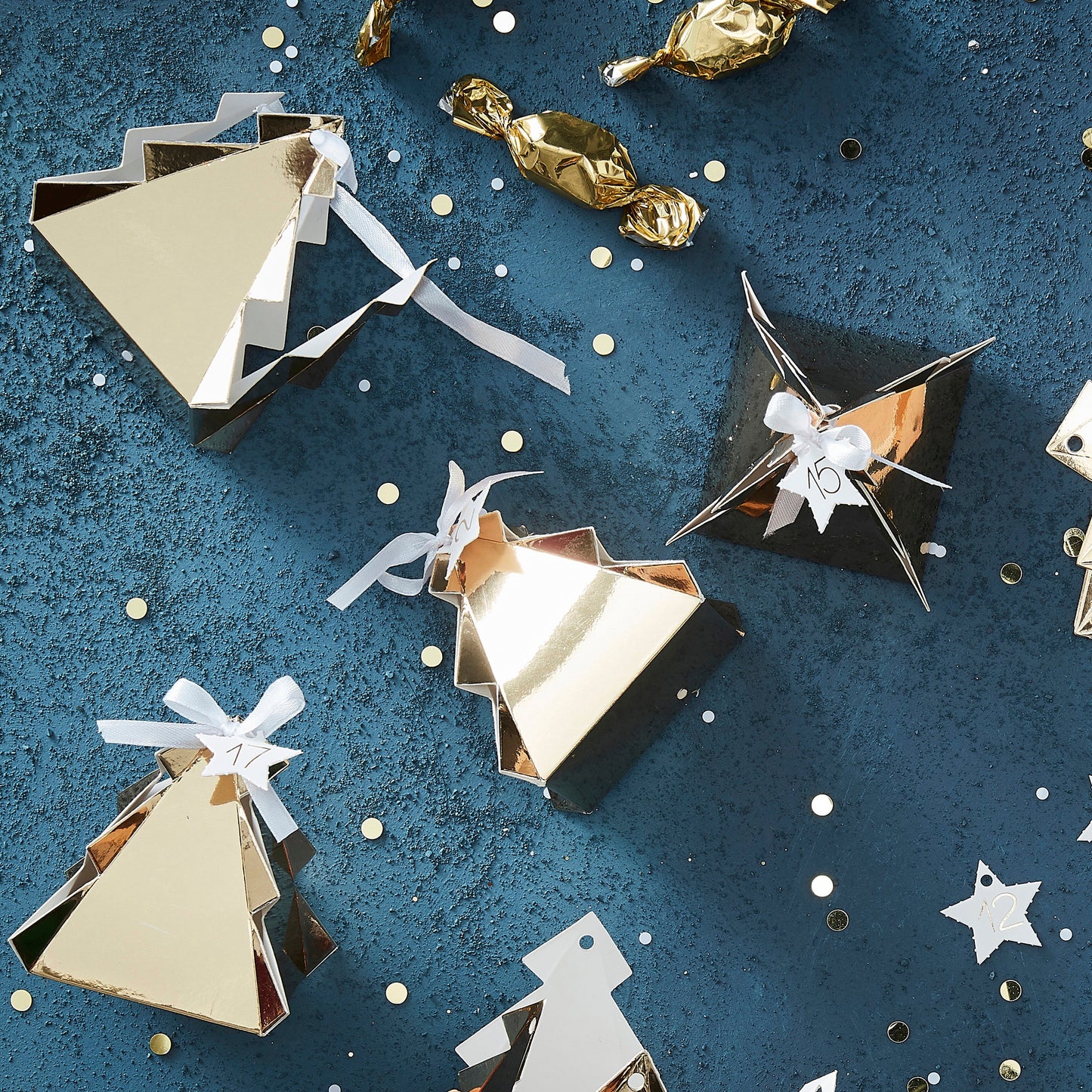 Gold Christmas Tree Shaped Advent Boxes - Gold Christmas- 5 Inner Pack