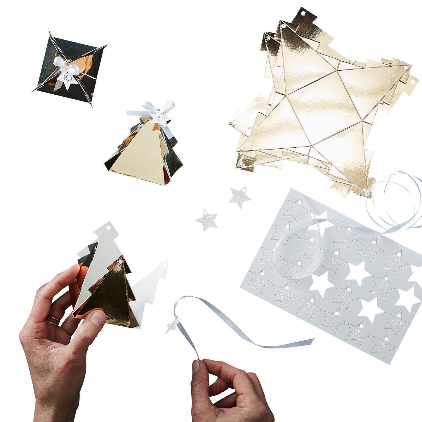 Gold Christmas Tree Shaped Advent Boxes - Gold Christmas- 5 Inner Pack