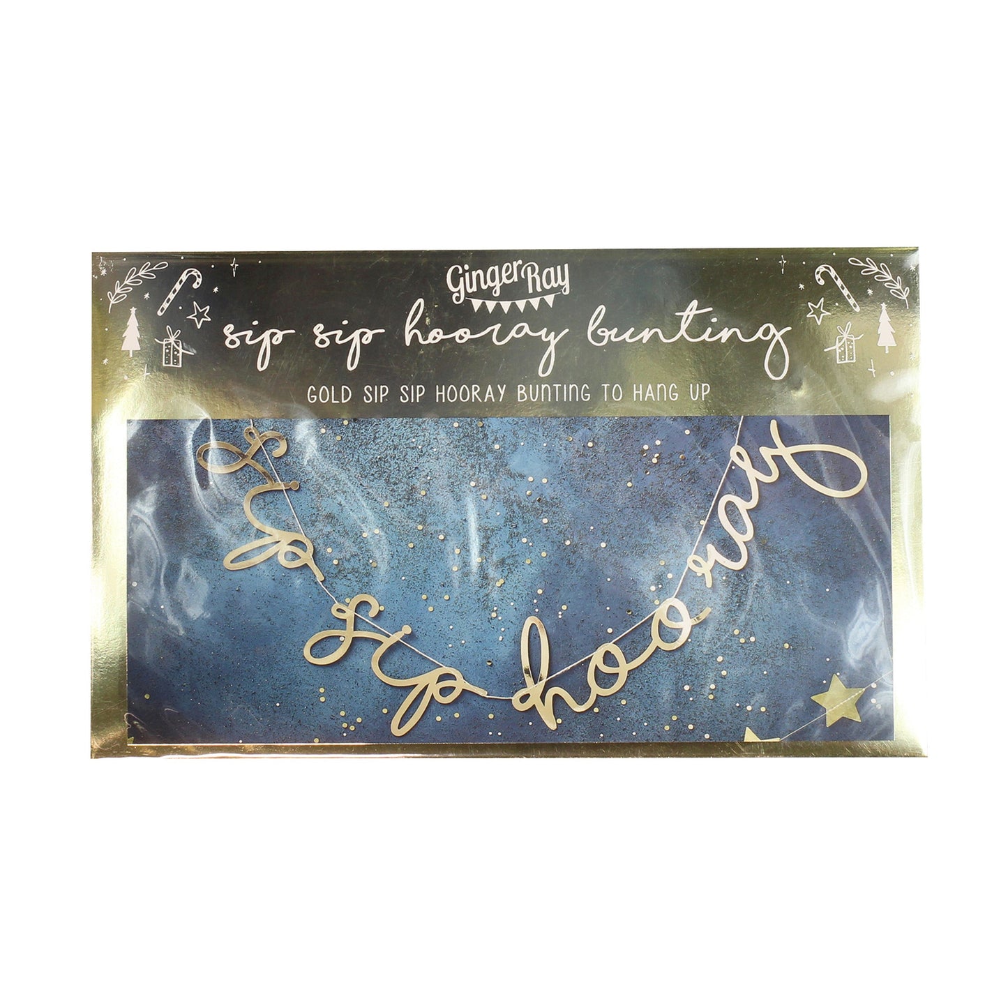 Gold Foiled Sip Sip Hooray Bunting - Gold Christmas- 5 Inner Pack