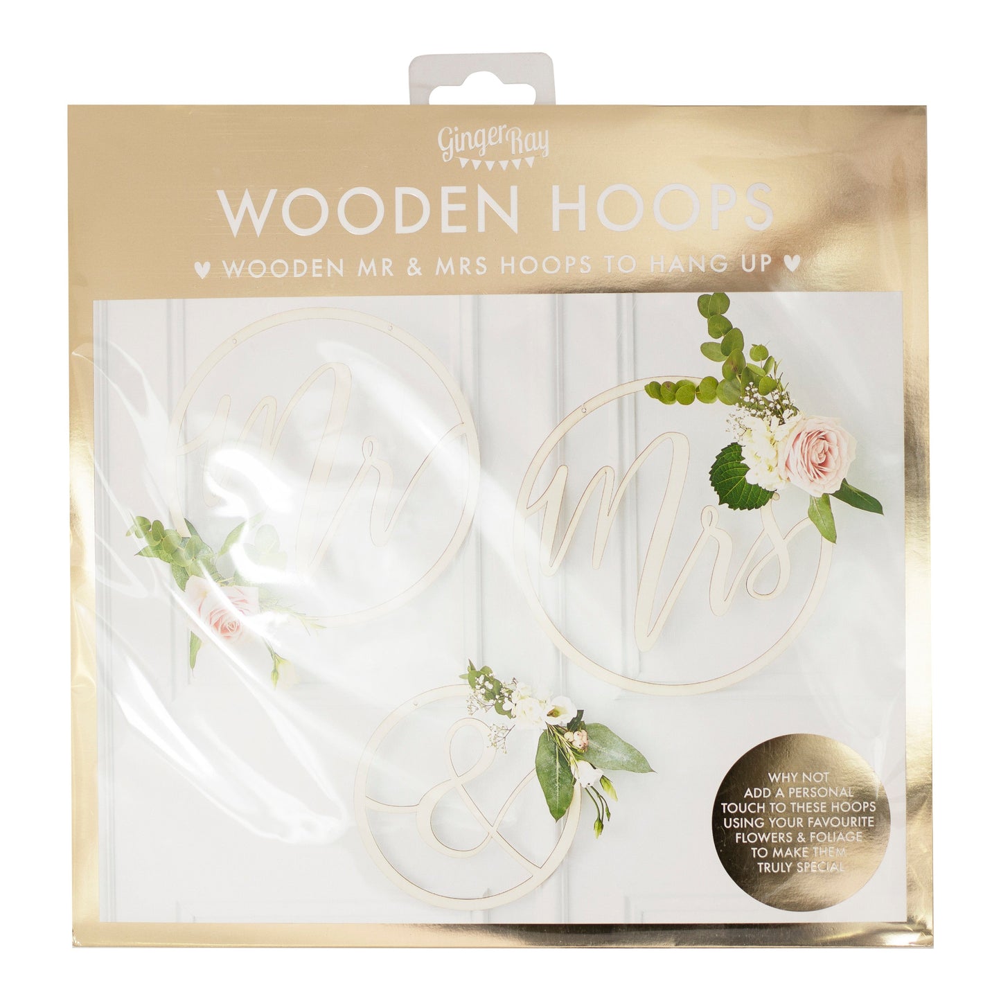 Mr and Mrs Wooden Hoops Decoration- 5 Inner Pack