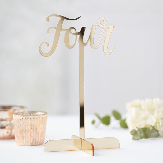 Gold Acrylic Wedding Table Numbers 1-12- 5 Inner Pack