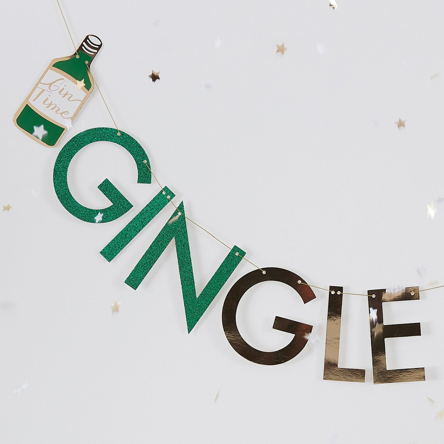 Glitter Gingle Bells Christmas Gin Party Bunting - Gold Glitter- 5 Inner Pack
